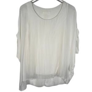 Silk White Relaxed Blouse with 3/4 Sleeves and Tank